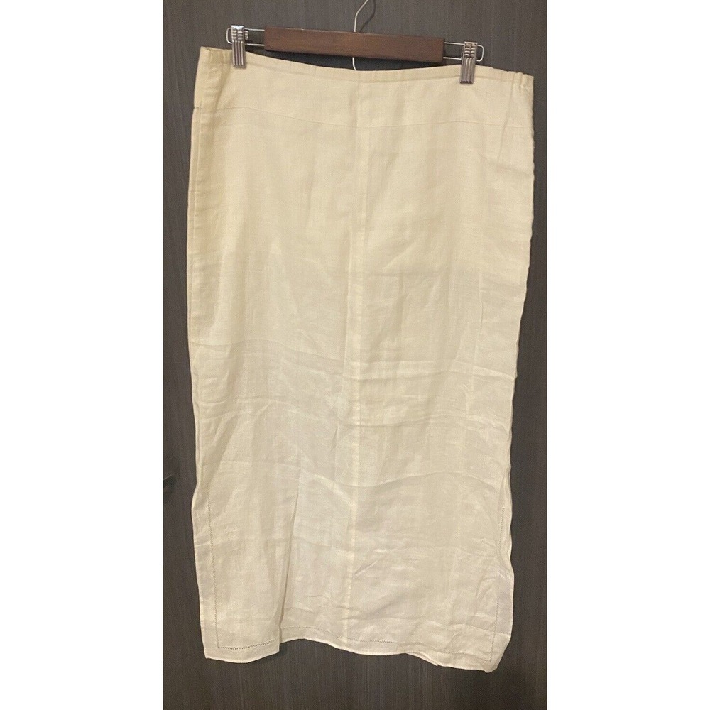Max Studio Women M Minimalist Long Skirt Cotton Linen Pockets Drawstring Ivory